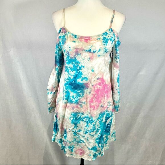 Love Fire long sleeve off shoulder watercolor tie dye dress size medium NWT - Picture 1 of 6